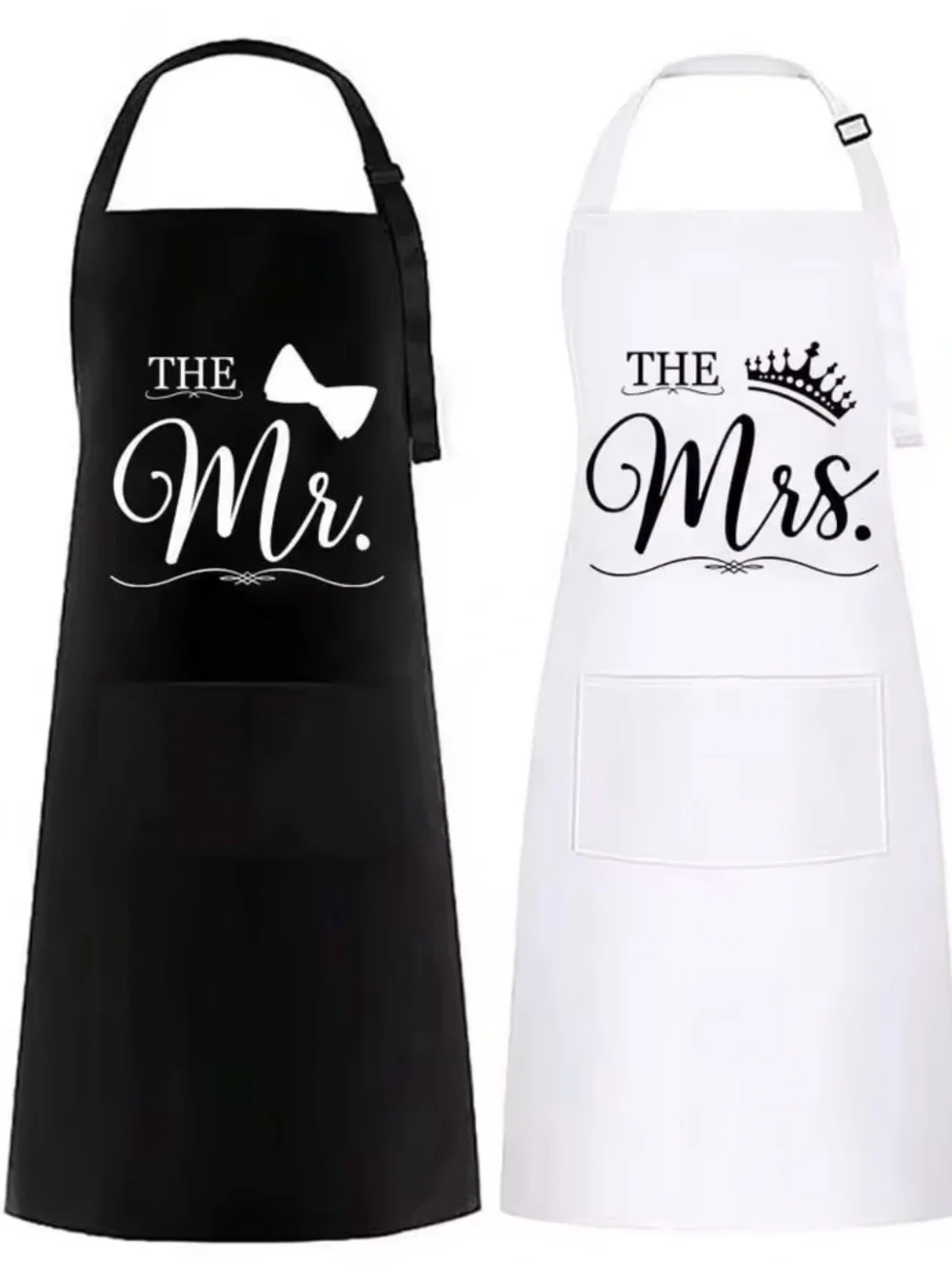 Mr. & Mrs. Couples Apron Set - Black and White